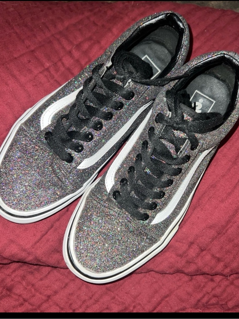 VANS OLD SKOOL RAINBOW BLACK GLITTER LOW-TOP SNEAKERS//SIZE WOMENS 8 & MENS 6.5